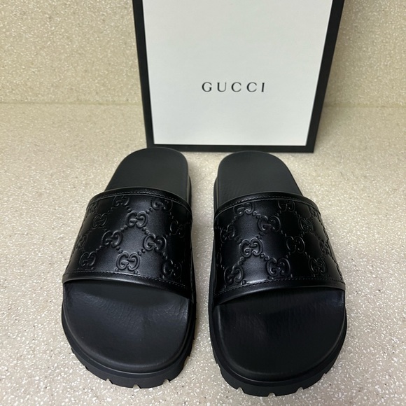 Gucci Guccissima Monogram Lug Sole Slide Sandal Black 6G / 7US - Picture 5 of 8